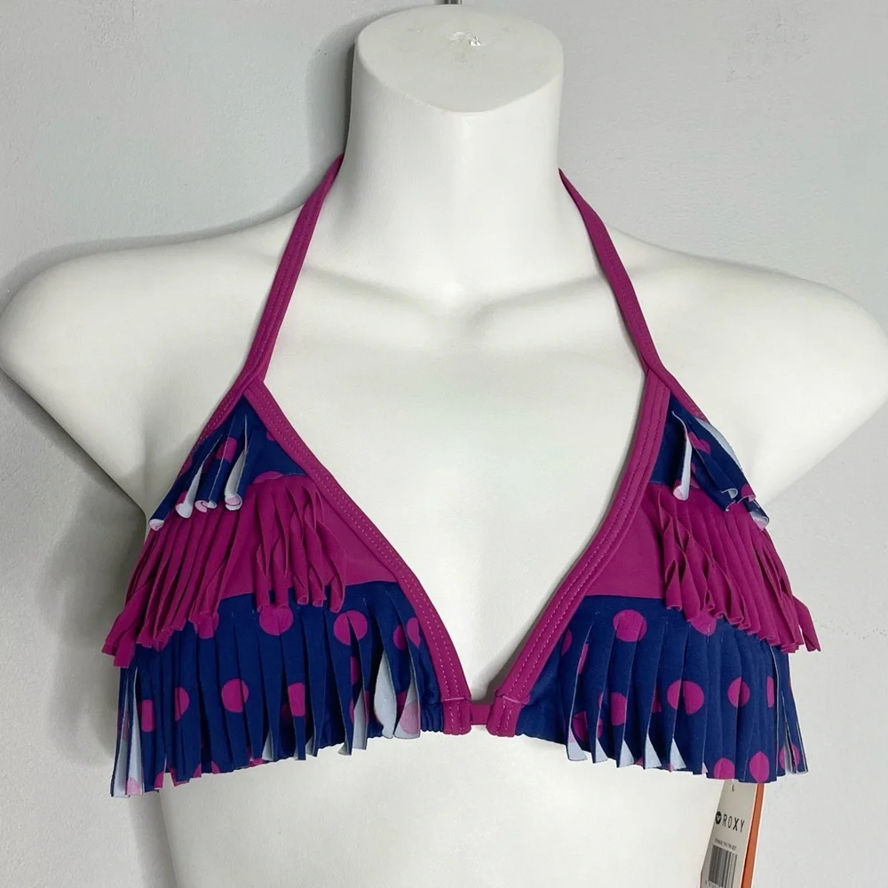 ROXY GIRL Fringe Tiki Polka Dot Triangle Halter Top Bikini Set